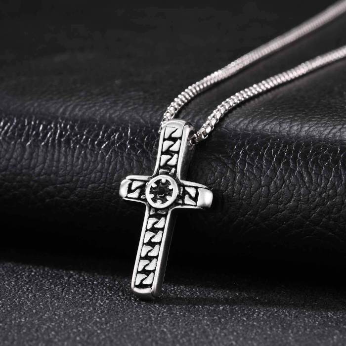 Wholesale Stainless Steel Vintage Textured Cross Pendant Necklace