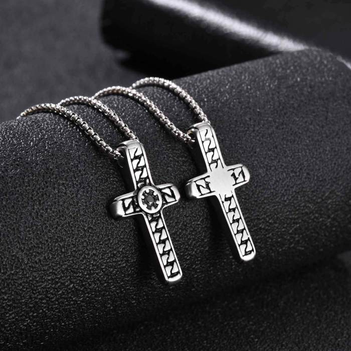 Wholesale Stainless Steel Vintage Textured Cross Pendant Necklace