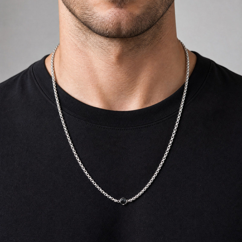 Wholesale Stainless Steel Round Black Onyx Chain Necklace