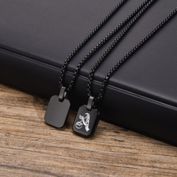 Wholesale Stainless Steel Gothic Initial Letter Dog Tag Pendant Necklace