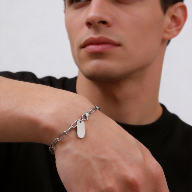 Wholesale Stainless Steel Paperclip Chain Bracelet with Blank ID Tag