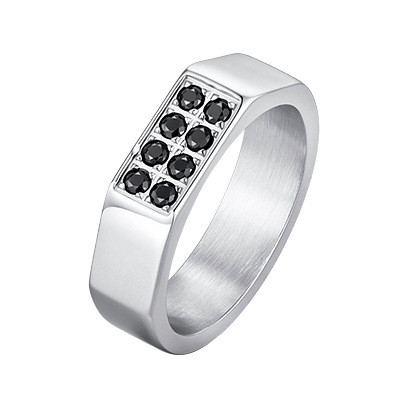 Wholesale Men's Stainless Steel Black CZ Inlaid Rectangle Signet Ring