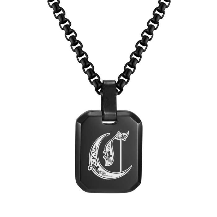 Wholesale Stainless Steel Gothic Initial Letter Dog Tag Pendant Necklace