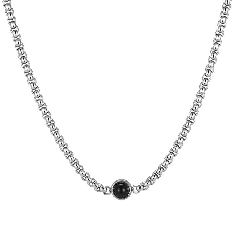 Wholesale Stainless Steel Round Black Onyx Chain Necklace
