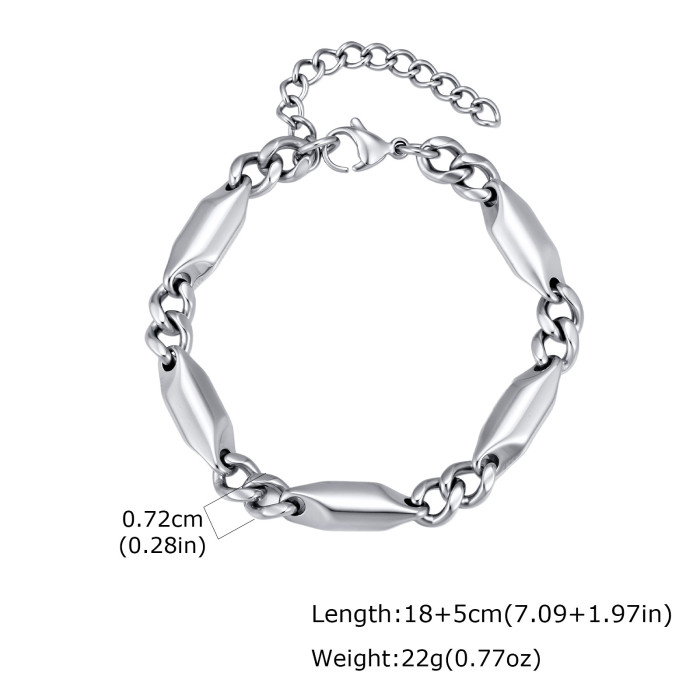 Wholesale Unisex Stainless Steel Faceted Tube Cuban Link Bracelet