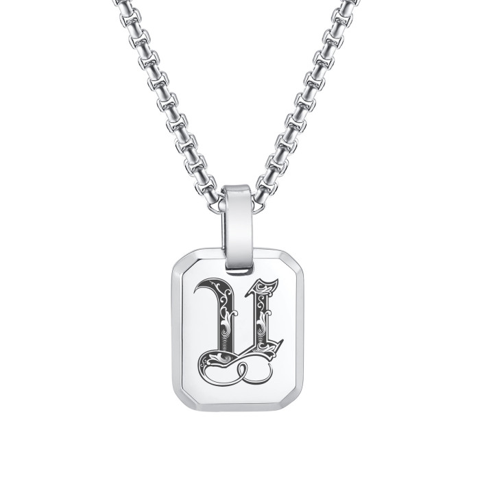 Wholesale Stainless Steel Gothic Initial Letter Dog Tag Pendant Necklace