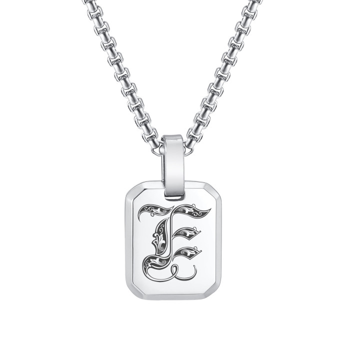 Wholesale Stainless Steel Gothic Initial Letter Dog Tag Pendant Necklace