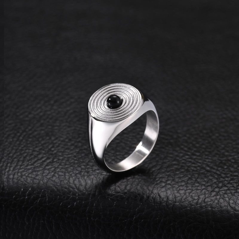 Wholesale Stainless Steel Concentric Circle Black Onyx Signet Ring