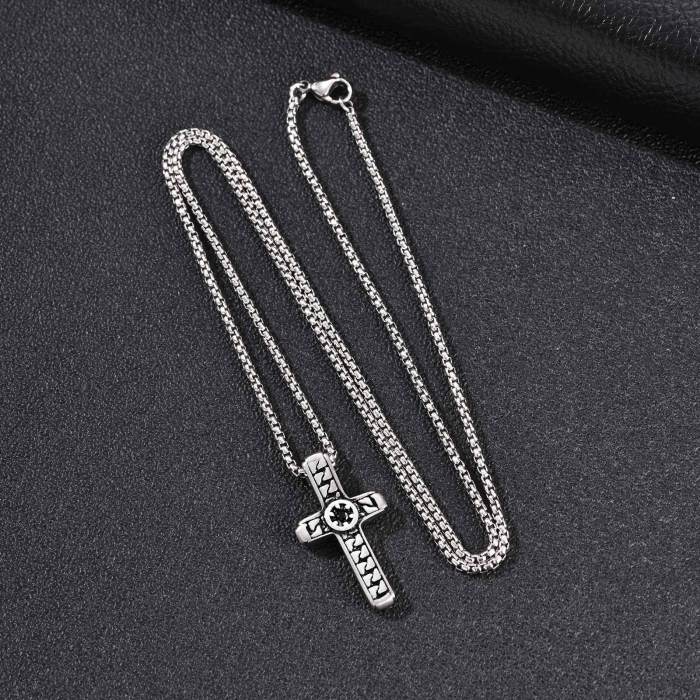 Wholesale Stainless Steel Vintage Textured Cross Pendant Necklace