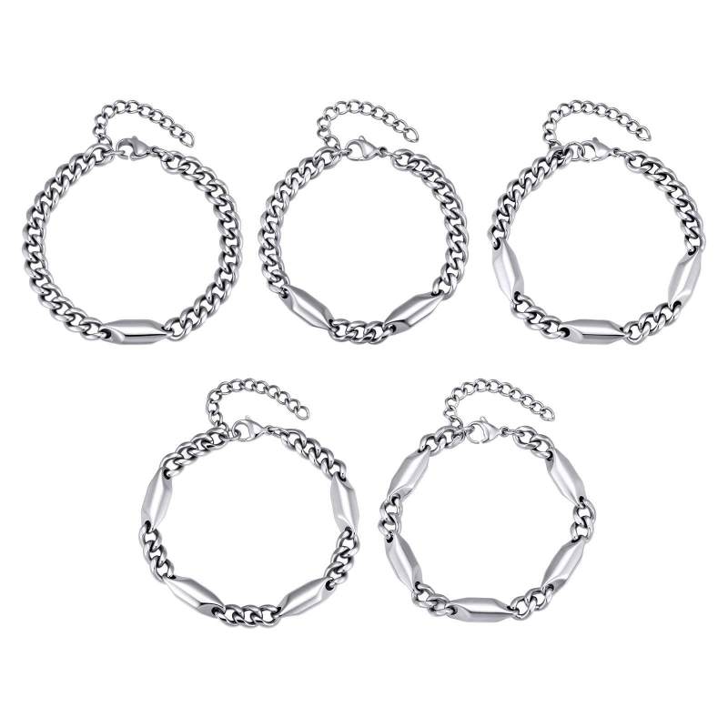 Wholesale Unisex Stainless Steel Faceted Tube Cuban Link Bracelet