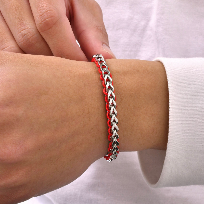 Wholesale Lucky Red String & Black Cord Stainless Steel Woven Bracelet Set
