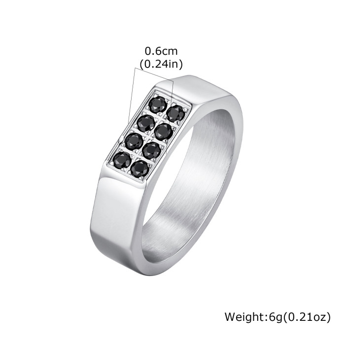 Wholesale Men's Stainless Steel Black CZ Inlaid Rectangle Signet Ring