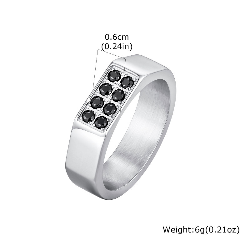 Wholesale Men's Stainless Steel Black CZ Inlaid Rectangle Signet Ring