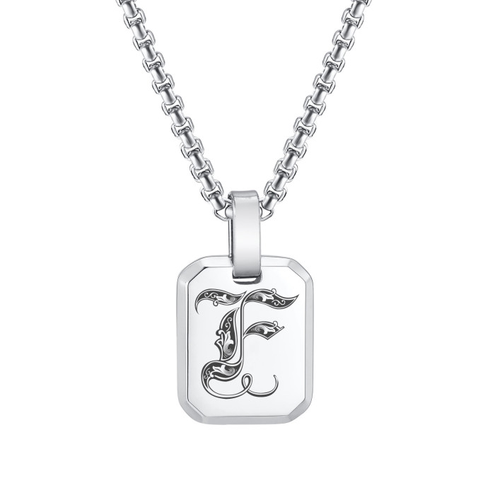 Wholesale Stainless Steel Gothic Initial Letter Dog Tag Pendant Necklace