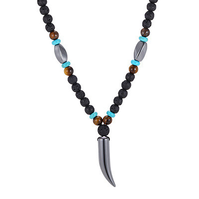 Wholesale Tribal Style Men's Natural Stone Beaded Tusk Pendant Necklace