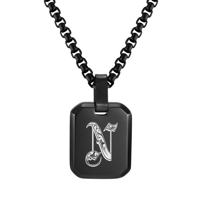Wholesale Stainless Steel Gothic Initial Letter Dog Tag Pendant Necklace