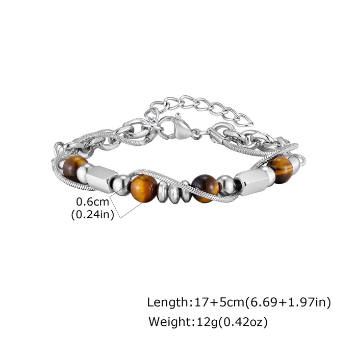 Wholesale Boho Men's Stainless Steel Natural Stone Bead Bracelet Collection