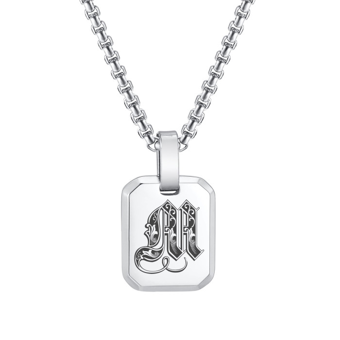Wholesale Stainless Steel Gothic Initial Letter Dog Tag Pendant Necklace