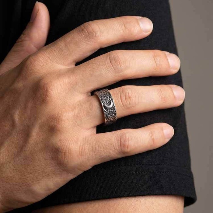 Wholesale Vintage Textured Stainless Steel Sun and Moon Ring