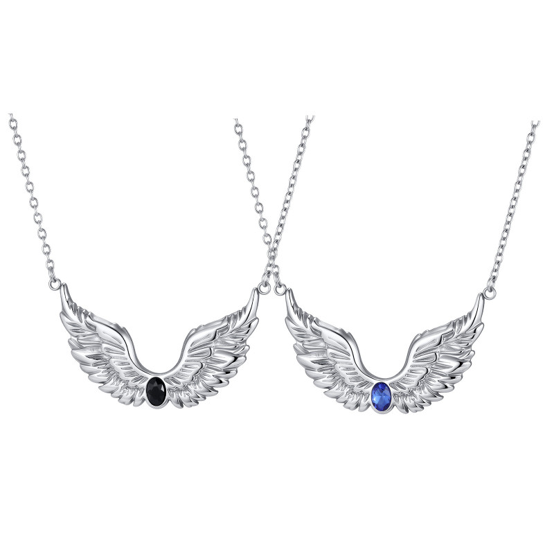 Wholesale Stainless Steel Black Zircon Feather Wing Necklace