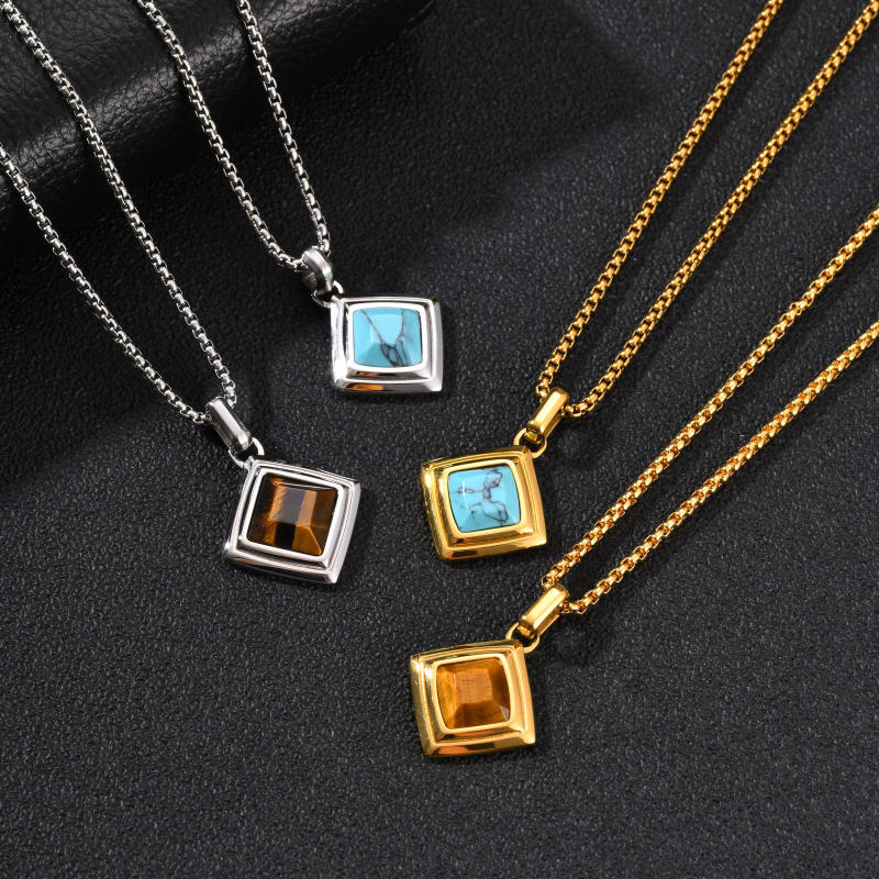Wholesale Stainless Steel Square Tiger's Eye Pendant