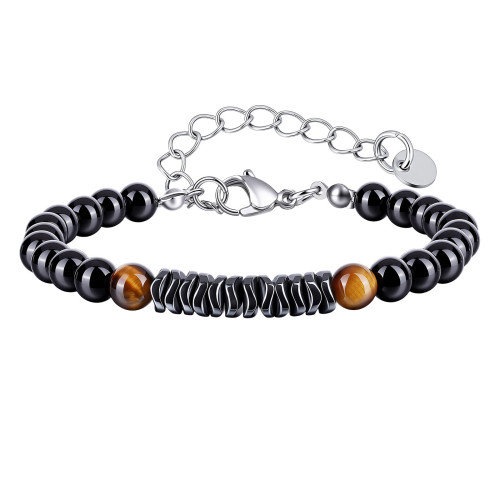 Wholesale Black Cholecystite Tiger's Eye and Black Agate Bead Bracelet