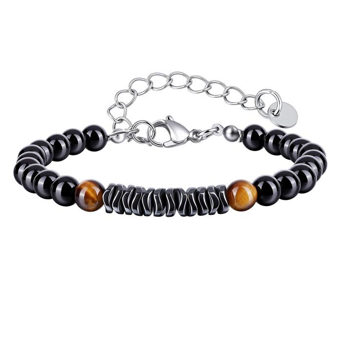 Wholesale Black Cholecystite Tiger's Eye and Black Agate Bead Bracelet