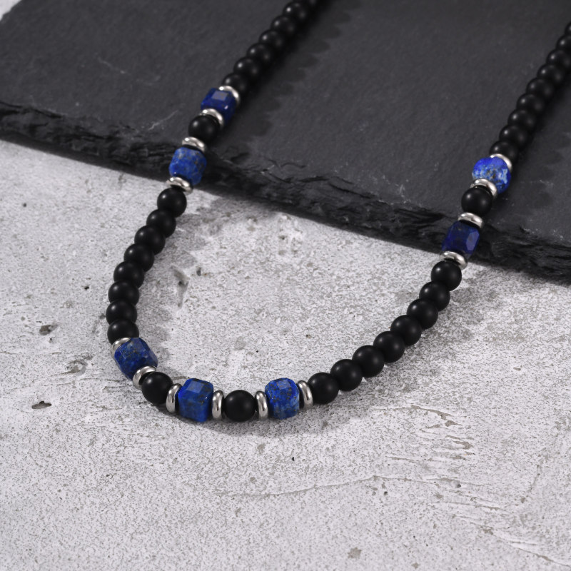 Wholesale Stainless Steel Agate and Lapis Lazuli Bead Necklace
