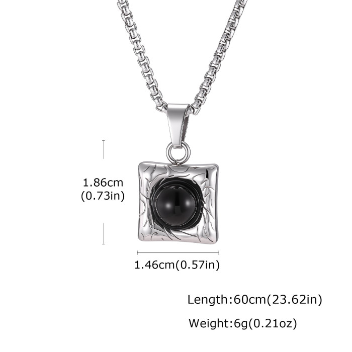 Wholesale Stainless Steel Black Agate Square Pendant