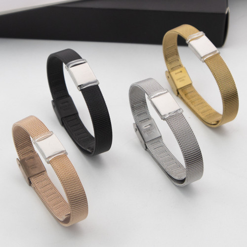 Wholesale Unisex Stainless Steel Mesh Belt Engravable ID Bracelet