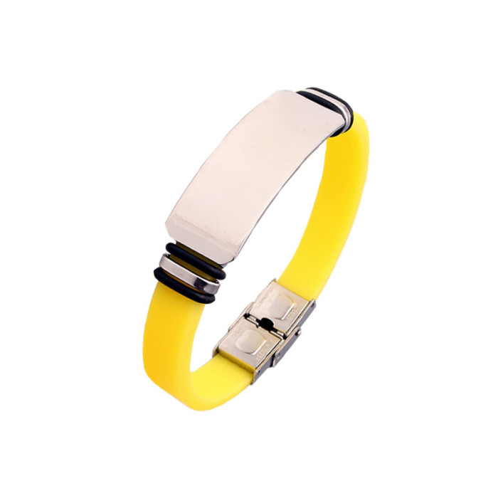 Wholesale Unisex Colorful Silicone Stainless Steel ID Plate Bracelet