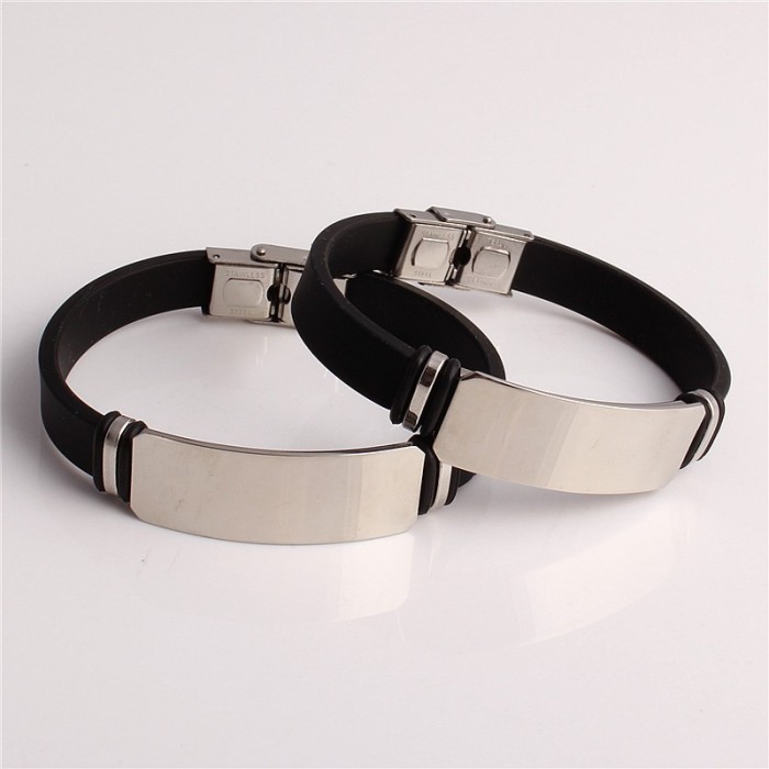 Wholesale Unisex Colorful Silicone Stainless Steel ID Plate Bracelet