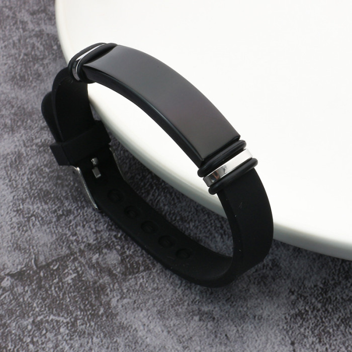 Wholesale All Black Silicone Stainless Steel Engravable ID Bracelet