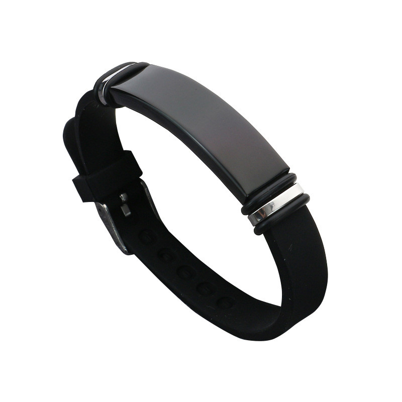 Wholesale All Black Silicone Stainless Steel Engravable ID Bracelet