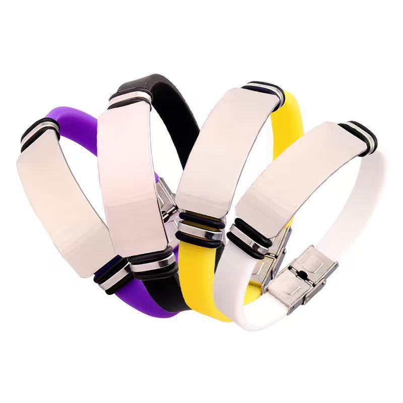 Wholesale Unisex Colorful Silicone Stainless Steel ID Plate Bracelet