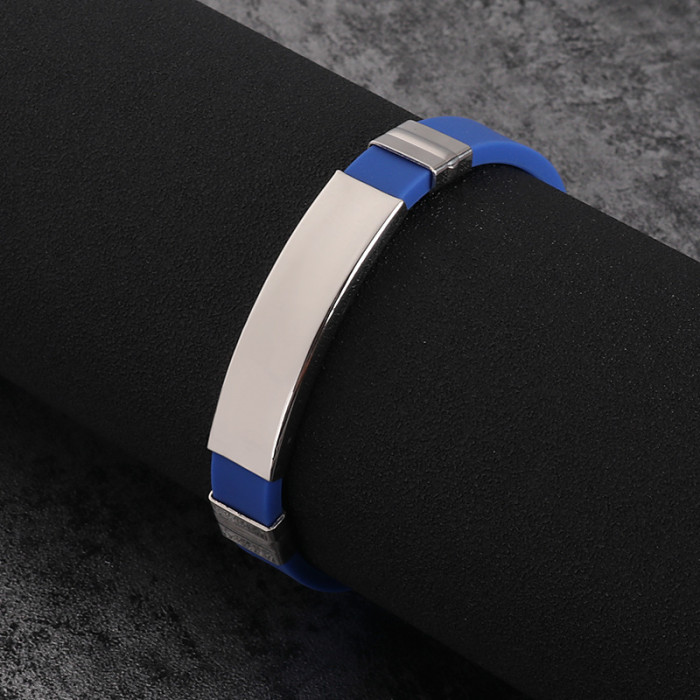 Wholesale Unisex Silicone Stainless Steel Engravable ID Bracelet
