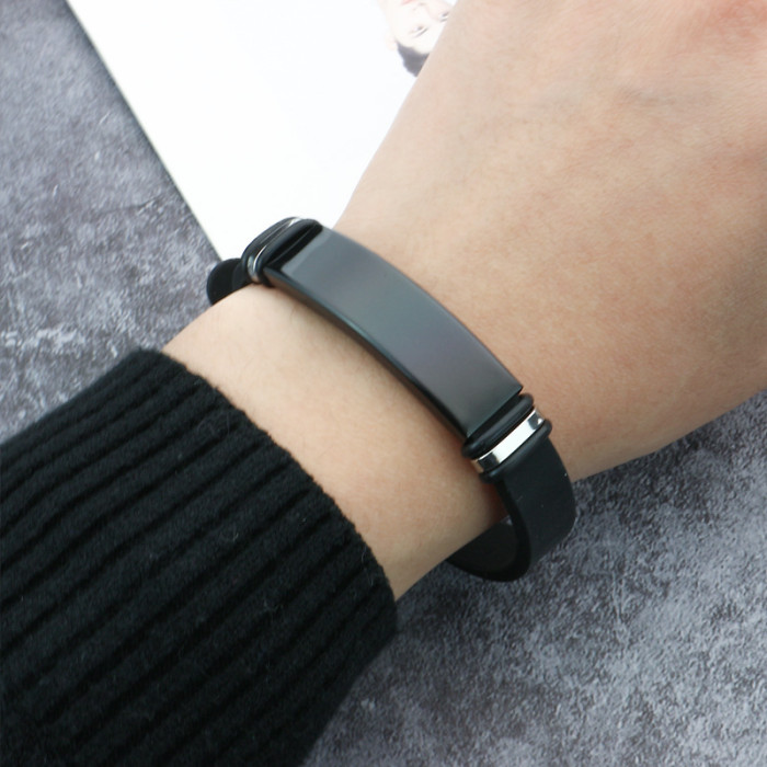 Wholesale All Black Silicone Stainless Steel Engravable ID Bracelet