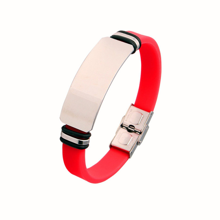 Wholesale Unisex Colorful Silicone Stainless Steel ID Plate Bracelet