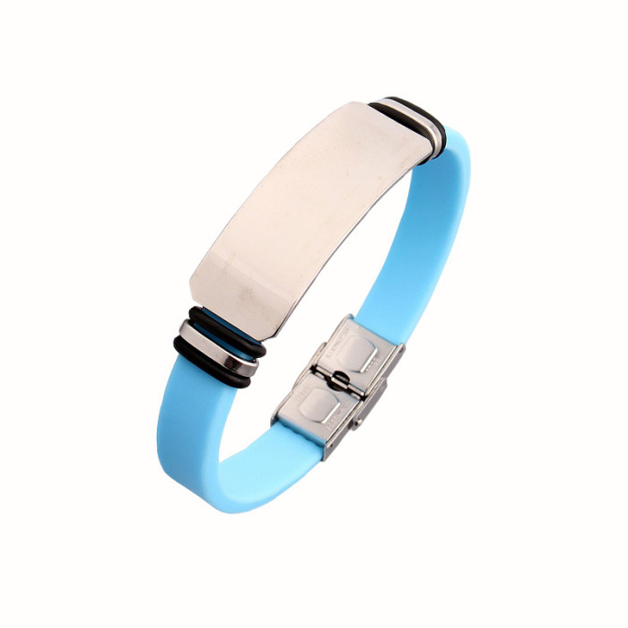 Wholesale Unisex Colorful Silicone Stainless Steel ID Plate Bracelet