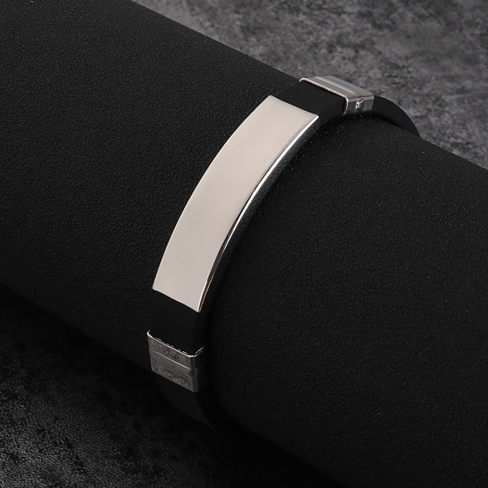 Wholesale Unisex Silicone Stainless Steel Engravable ID Bracelet