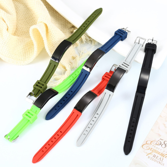 Wholesale Unisex Colorful Silicone Stainless Steel ID Plate Bracelet
