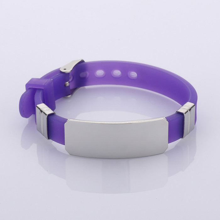 Wholesale Unisex Colorful Silicone Stainless Steel ID Plate Bracelet