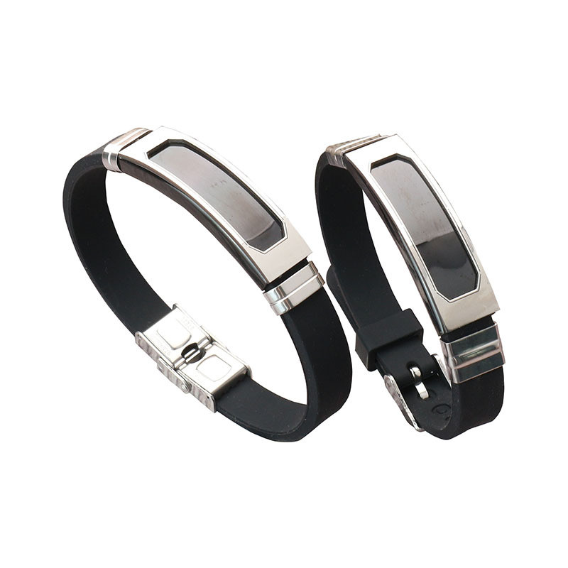 Wholesale Stainless Steel Bezel ID Tag Silicone Leather Bracelet