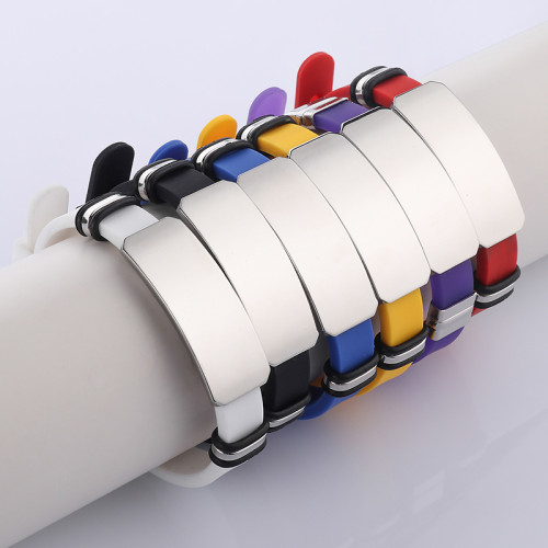 Wholesale Unisex Colorful Silicone Stainless Steel ID Plate Bracelet