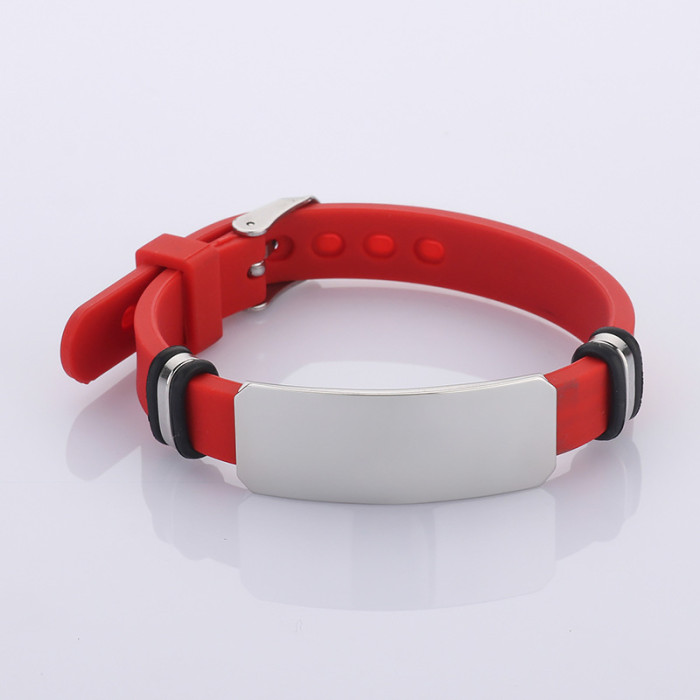 Wholesale Unisex Colorful Silicone Stainless Steel ID Plate Bracelet