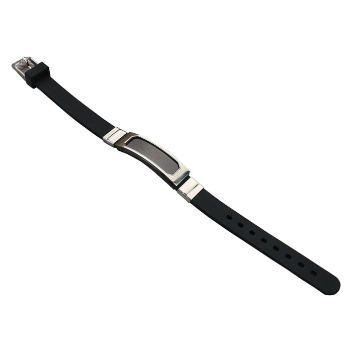 Wholesale Stainless Steel Bezel ID Tag Silicone Leather Bracelet