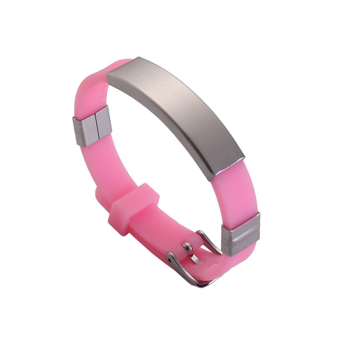 Wholesale Colorful Silicone Stainless Steel ID Plate Bracelet