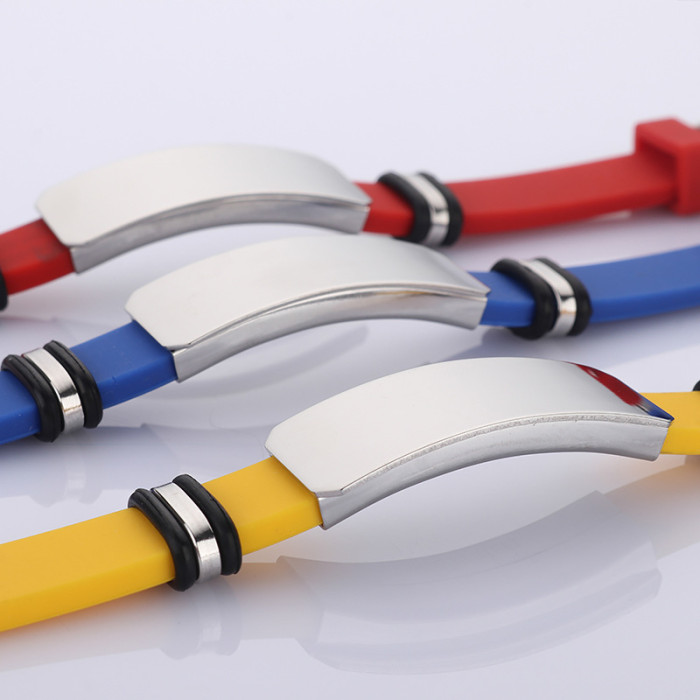 Wholesale Unisex Colorful Silicone Stainless Steel ID Plate Bracelet