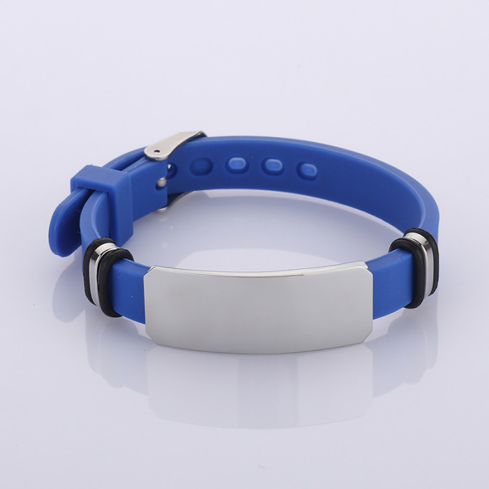Wholesale Unisex Colorful Silicone Stainless Steel ID Plate Bracelet