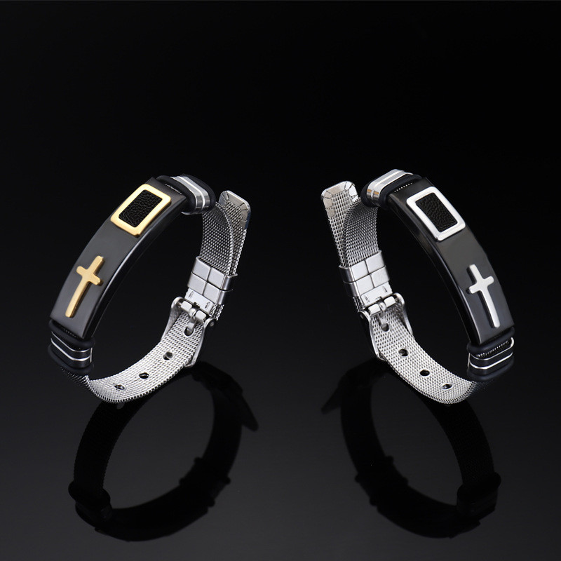 Wholesale Stainless Steel Christian Cross Mesh Belt Bracelet